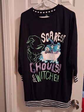 Disney Nightmare Before Christmas Witches Ghouls Long Sleep Shirt Black Sz XS